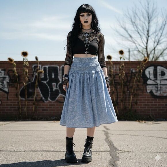 J.Crew Liberty Blue White Floral Smocked Midi Skirt L Cottagecore Boho Coastal - Picture 6 of 14